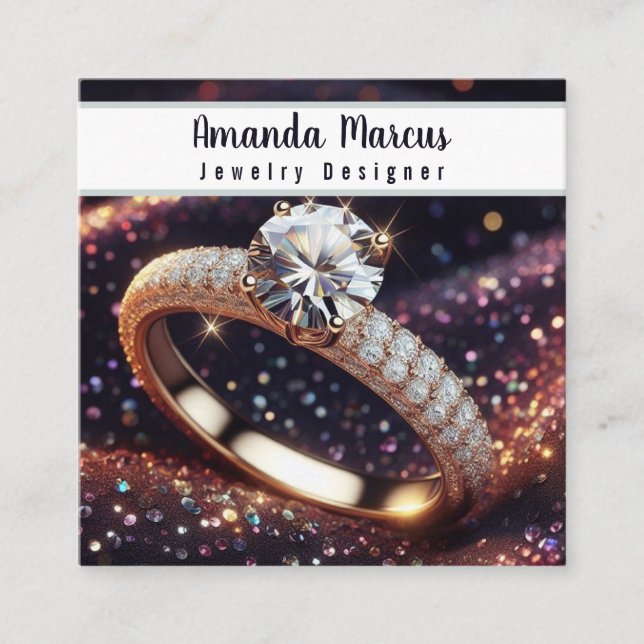 Tarjeta De Visita Cuadrada Jeweler Jewelry Designer Diamond Ring (Anverso)