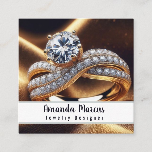 Tarjeta De Visita Cuadrada Jeweler Jewelry Designer Diamond Ring (Anverso)