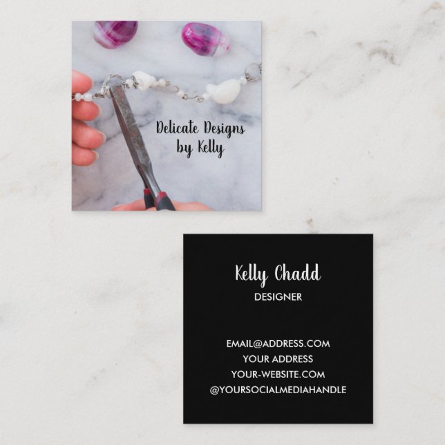 Tarjeta De Visita Cuadrada Jewelry Designer Business Card (Anverso / Reverso)