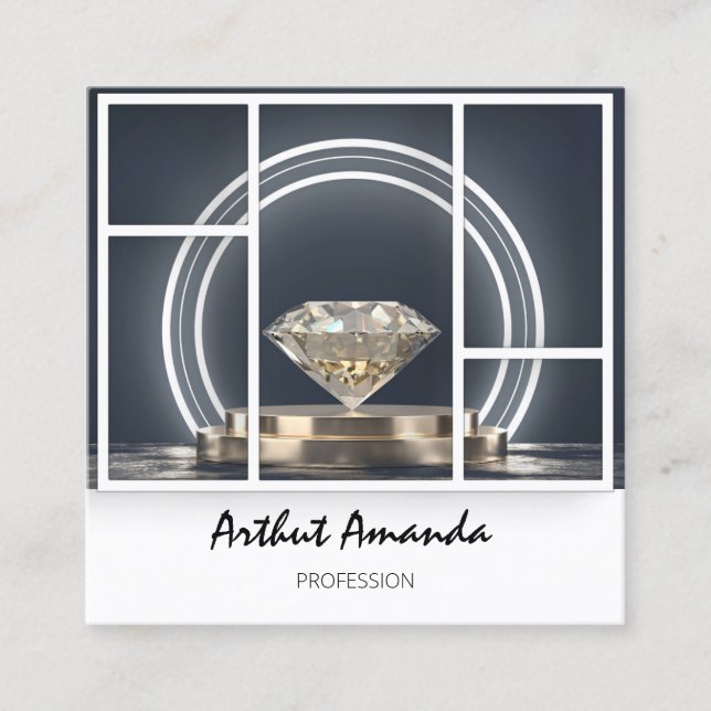 Tarjeta De Visita Cuadrada Jewelry Luxury Goods Boutique Personalizado Logo D (Anverso)