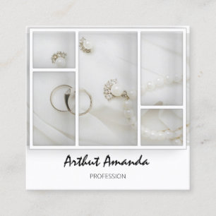 Tarjeta De Visita Cuadrada Jewelry Luxury Goods Pearls Gold White VIP