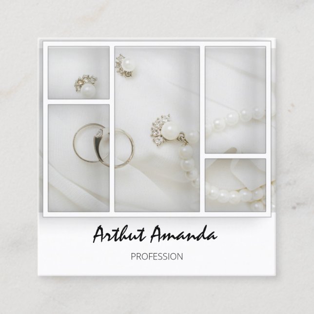 Tarjeta De Visita Cuadrada Jewelry Luxury Goods Pearls Gold White VIP (Anverso)