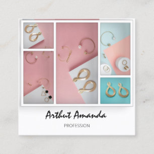 Tarjeta De Visita Cuadrada Jewelry Luxury Goods Pearls Rosa Blanco Rosado Enm