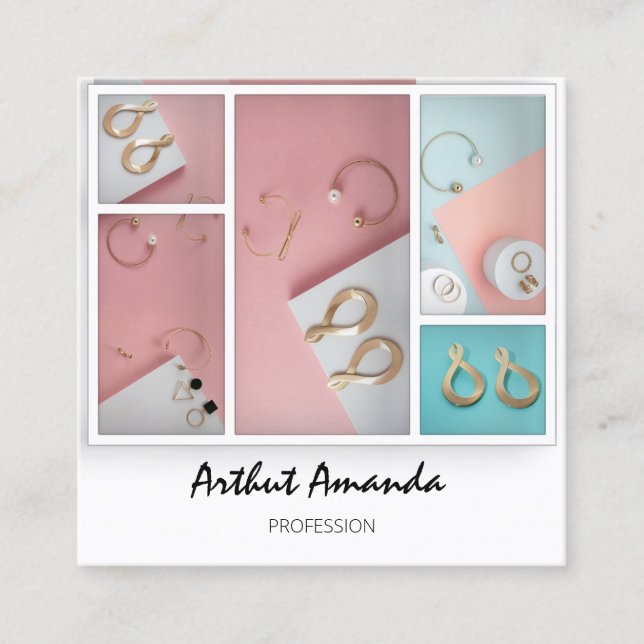 Tarjeta De Visita Cuadrada Jewelry Luxury Goods Pearls Rosa Blanco Rosado Enm (Anverso)