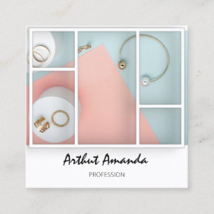 Tarjeta De Visita Cuadrada Jewelry Luxury Goods Pearls Rosa Mint White VIP