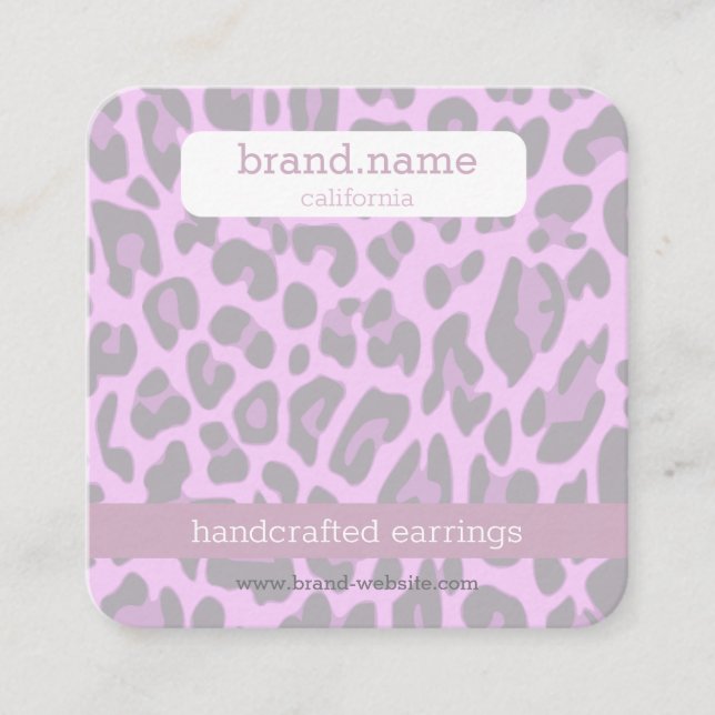 Tarjeta De Visita Cuadrada Jewelry Stud Display Purple Leopard Print Handmade (Anverso)