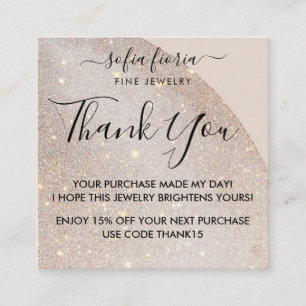 Tarjeta De Visita Cuadrada Joyas con Brillo Artístico Gracias por su Pedido