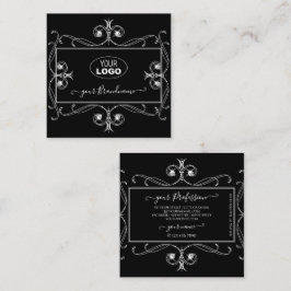 Tarjeta De Visita Cuadrada Joyas de espuma en blanco y negro con adornos de l