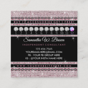 Tarjeta De Visita Cuadrada Joyería Bling Pink Punch de Diamantes Lealtad