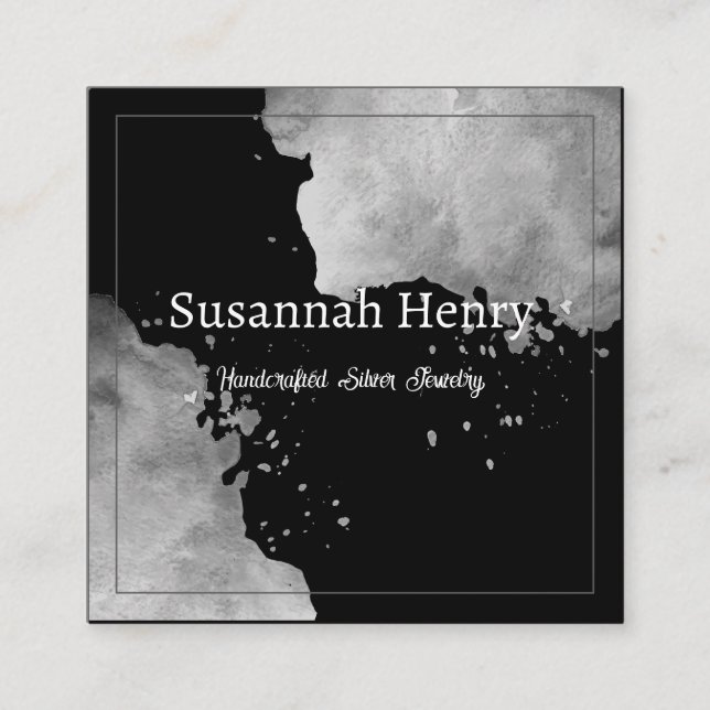 Tarjeta De Visita Cuadrada Joyería de artesanía rústica plateada negra (Anverso)