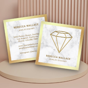 Tarjeta De Visita Cuadrada Joyería de Diamante Geométrico con Mármol Blanco y