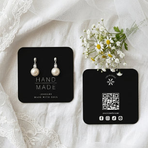 Tarjeta De Visita Cuadrada Joyería Minimalista Negra Hecha a Mano para Exhibi