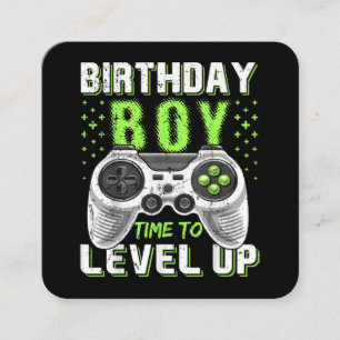 Tarjeta De Visita Cuadrada Juego de video Level Up Birday Boy