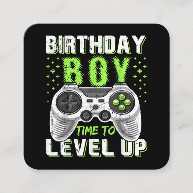 Tarjeta De Visita Cuadrada Juego de video Level Up Birday Boy (Anverso)