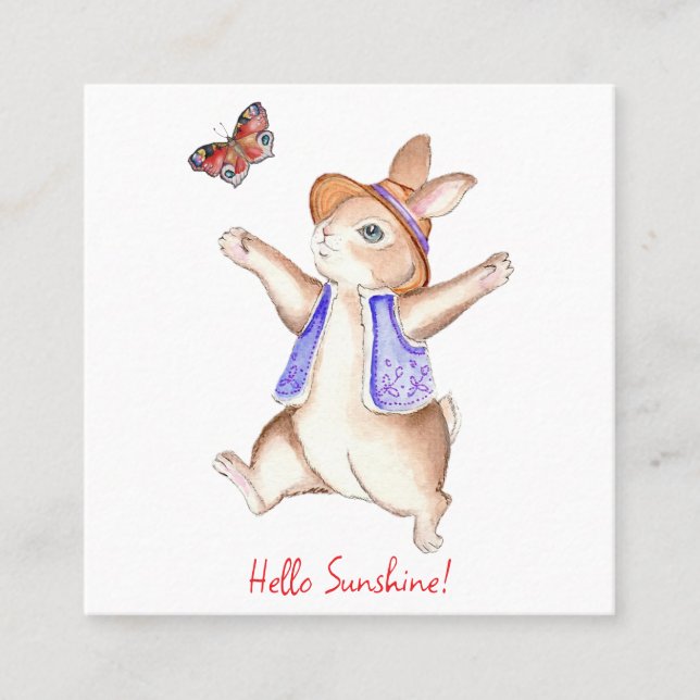 Tarjeta De Visita Cuadrada Jumping into Spring Bunny Flat Note Card (Anverso)
