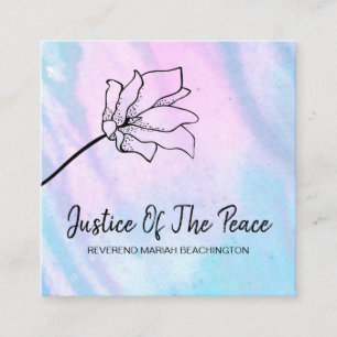 Tarjeta De Visita Cuadrada JUSTICIA de la PAZ - flor Turuqoise rosado del *~*