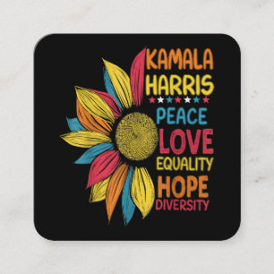 Tarjeta De Visita Cuadrada Kamala Harris Peace Love Equality Hope Diversity