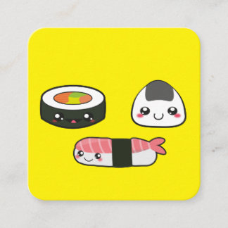 Tarjeta De Visita Cuadrada Kawaii, divertido y divertido mooshie de sushi