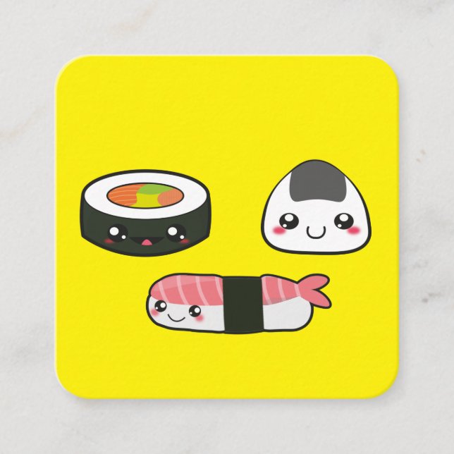 Tarjeta De Visita Cuadrada Kawaii, divertido y divertido mooshie de sushi (Anverso)