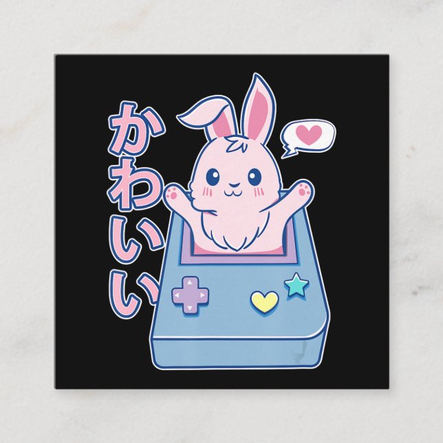 Tarjeta De Visita Cuadrada Kawaii Gamer Bunny - Conejo Pastel Cute (Anverso)