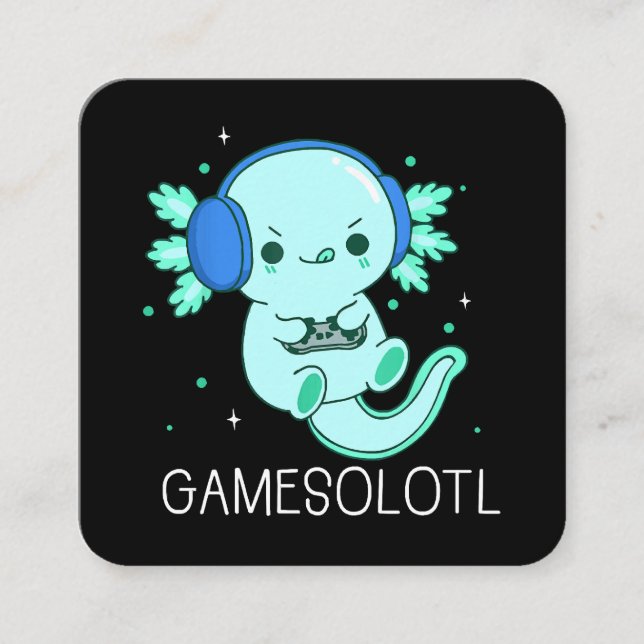 Tarjeta De Visita Cuadrada Kawaii Gamesolotl Axolotl Gamer (Anverso)