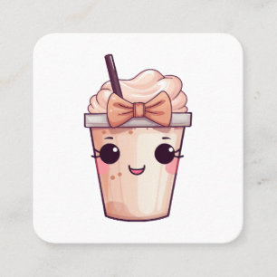Tarjeta De Visita Cuadrada Kawaii Sonriendo Frappe
