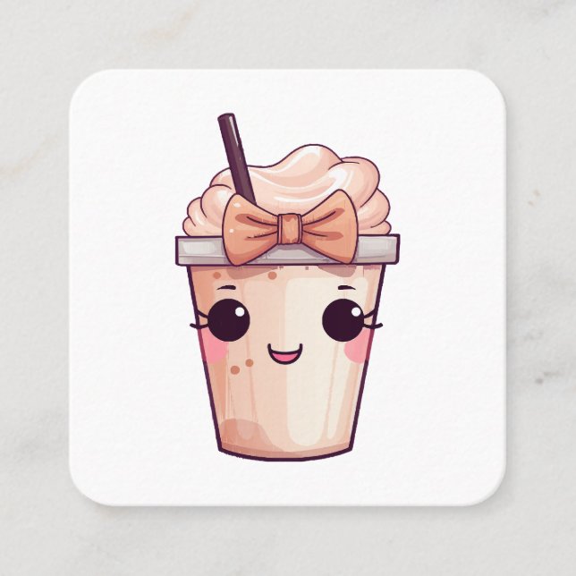 Tarjeta De Visita Cuadrada Kawaii Sonriendo Frappe (Anverso)