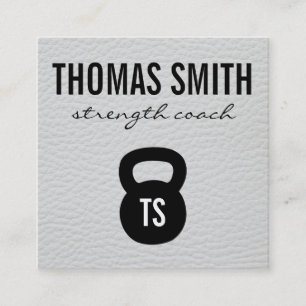 Tarjeta De Visita Cuadrada Kettle Bell Personal Trainer Cuero Blanco