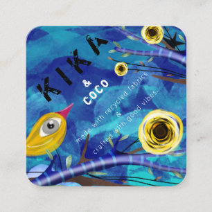 Tarjeta De Visita Cuadrada Kika y Coco buenas Vibraciones azul celestial 2020
