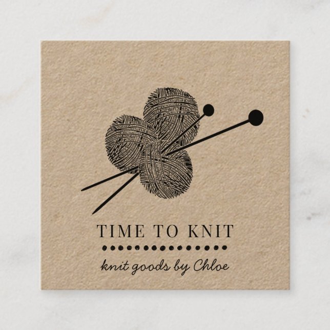 Tarjeta De Visita Cuadrada Knit Goods Kraft hecho a mano (Anverso)
