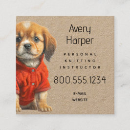 Tarjeta De Visita Cuadrada Knitting Instructor Puppy in Sweater Business Card