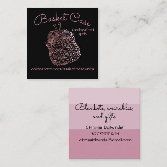 Tarjeta De Visita Cuadrada Knitting needles yarn basket knitter crafts (Anverso / Reverso)