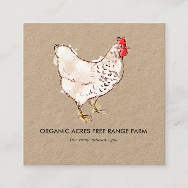 Tarjeta De Visita Cuadrada Kraft Business Card | Ilustracion de pollo (Anverso)