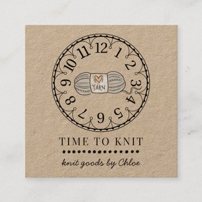 Tarjeta De Visita Cuadrada Kraft comercial de Knit de artículos hechos a mano (Anverso)