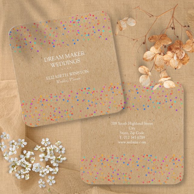 Tarjeta De Visita Cuadrada Kraft Confeti (Kraft Confetti Square Business Card)