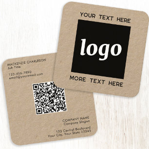 Tarjeta De Visita Cuadrada Kraft de código QR de logotipo simple y texto