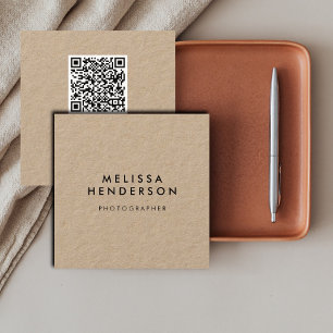 Tarjeta De Visita Cuadrada Kraft de código QR moderno minimalista