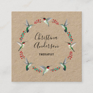Tarjeta De Visita Cuadrada Kraft Hummingbird Wreath