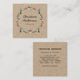 Tarjeta De Visita Cuadrada Kraft Hummingbird Wreath