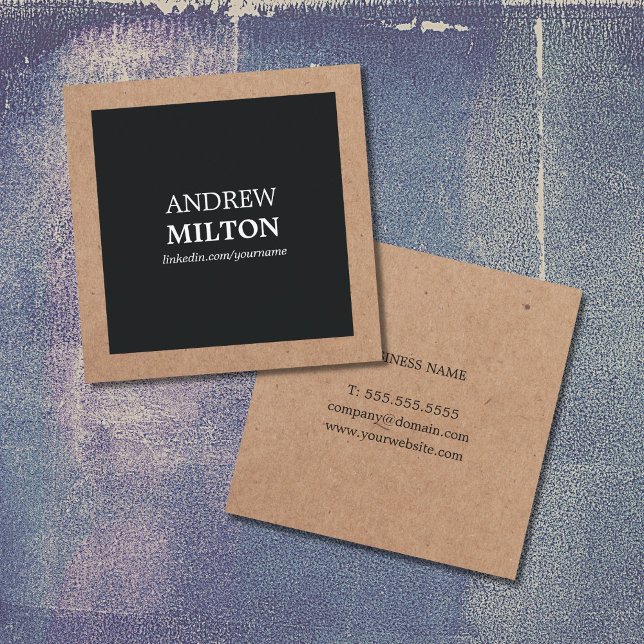 Tarjeta De Visita Cuadrada Kraft negro simple y elegante profesional (Subido por el creador)