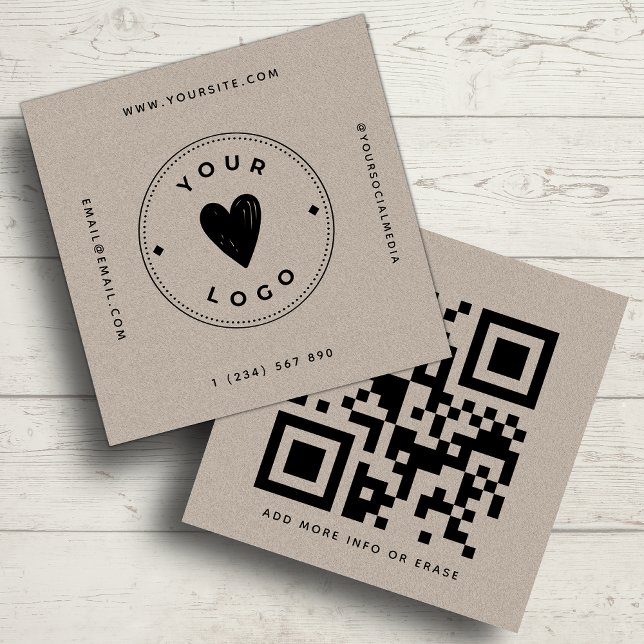 Tarjeta De Visita Cuadrada Kraft Paper Geometric QR Code & Logo Earl Unique (Subido por el creador)