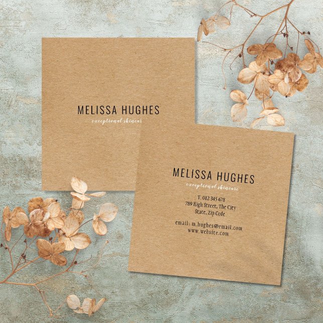 Tarjeta De Visita Cuadrada Kraft ruso moderno simple (Simple Modern Rustic Kraft Square Business Card)