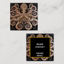 Tarjeta De Visita Cuadrada Kraken Steampunk Octopus Ornate Gold y Black