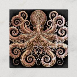 Tarjeta De Visita Cuadrada Kraken Steampunk Octopus Ornate Gold y Black