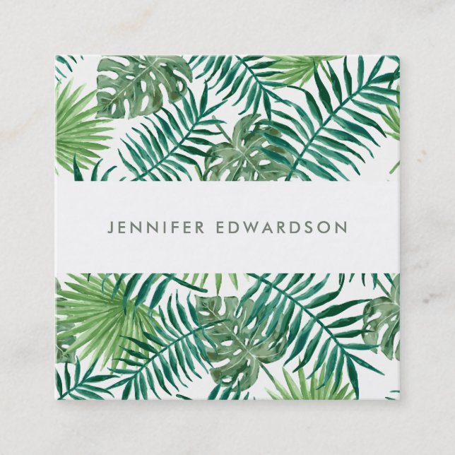 Tarjeta De Visita Cuadrada La acuarela tropical moderna sale del profesional