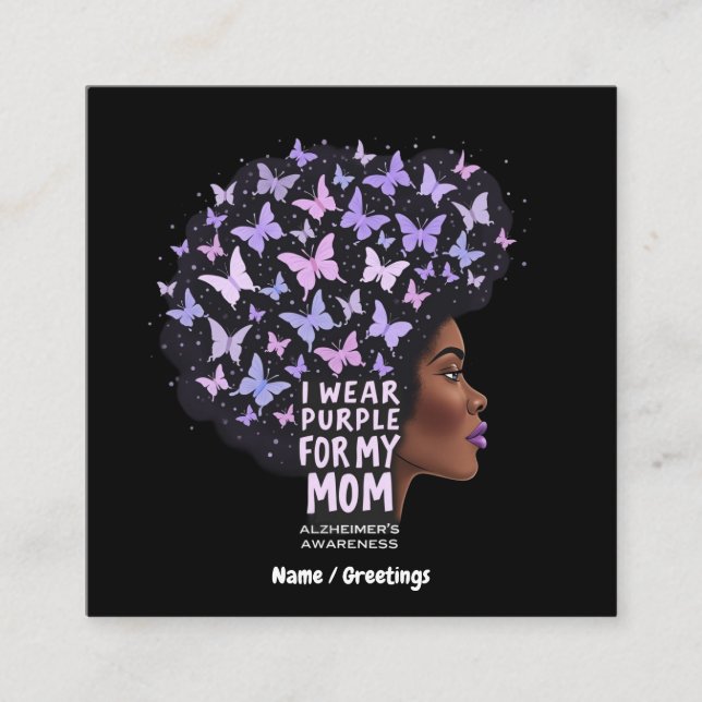 Tarjeta De Visita Cuadrada La conciencia del Alzheimer - Yo uso morado para m (Anverso)