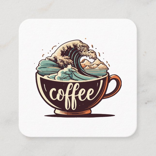 Tarjeta De Visita Cuadrada La Gran Ola De Café (Anverso)
