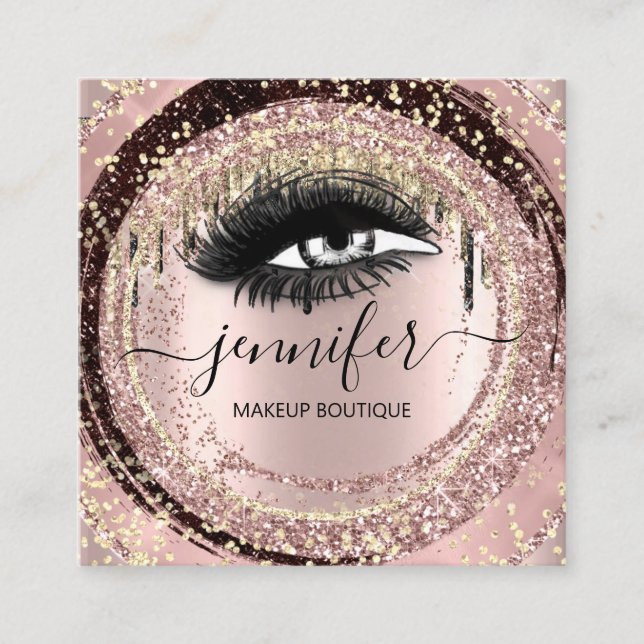 Tarjeta De Visita Cuadrada La maquillaje Boutique golpea al Purpurina Rosa QR (Anverso)