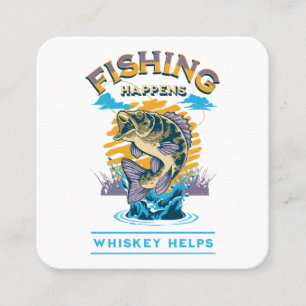 Tarjeta De Visita Cuadrada La pesca sucede. ¡El whisky ayuda!