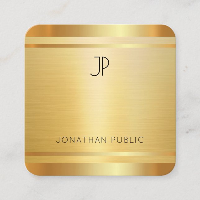Tarjeta De Visita Cuadrada La seda Faux Gold Premium Finalizada Elegante (Anverso)
